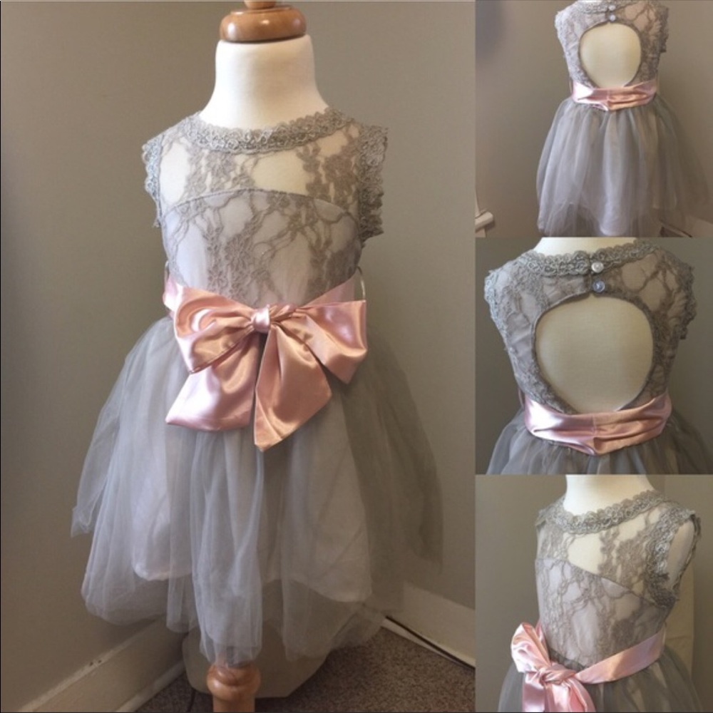 Gray lace girl dress